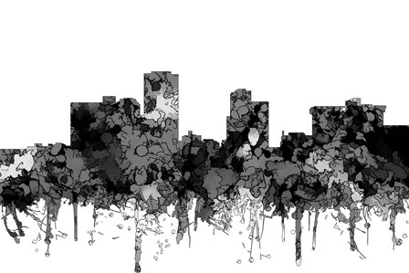 Little Rock Arkansas Skyline - Cartoon B&amp;W by Marlene Watson art print