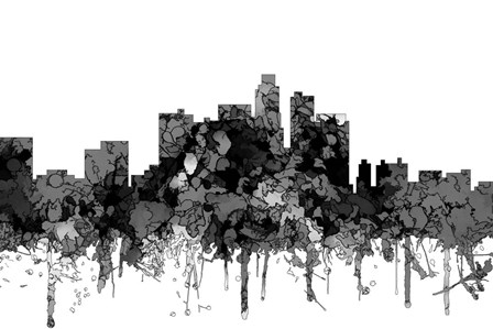Los Angeles California Skyline - Cartoon B&amp;W by Marlene Watson art print