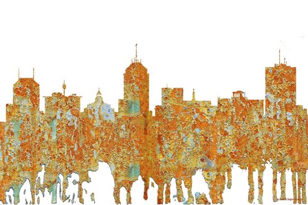 Fresno California Skyline- Rust by Marlene Watson art print