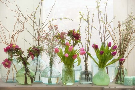 Spring Flowers in Glass Bottles II by Cora Niele art print