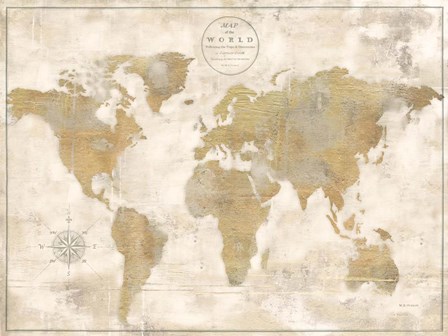 Rustic World Map Cream No Words by Marie-Elaine Cusson art print