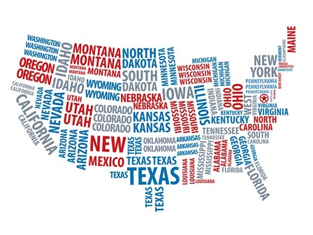Typography USA Map by Naxart art print