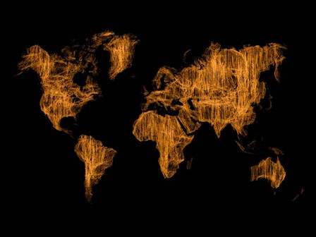 World Map Orange Drawing by Naxart art print