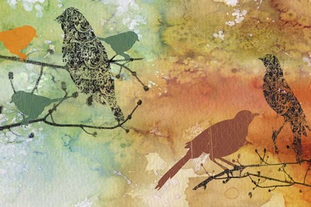 Birds On Watercolor  -  B by Jean Plout art print