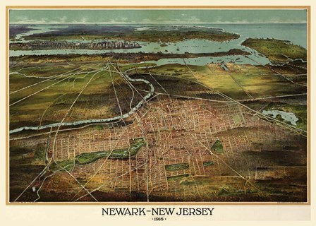 Birdseye View Of Newark, New Jersey 1916 by Vintage Lavoie art print