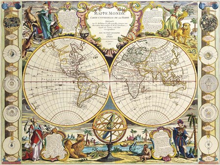 French Map Of The World 1755 by Vintage Lavoie art print
