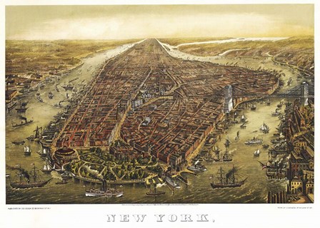 New York Map 1874 by Vintage Lavoie art print