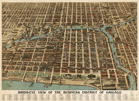 Birds Eye Chicago biz district-1898 by Vintage Lavoie art print