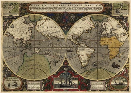 Hondius map of the World 1595 by Vintage Lavoie art print