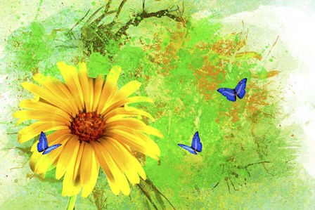 Yellow Flower And Butterflies by Ata Alishahi art print