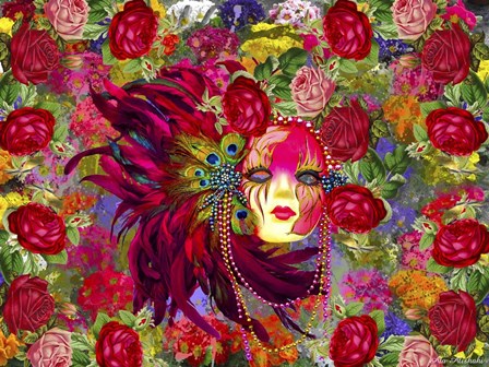 Mask And Red Flowers by Ata Alishahi art print