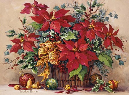 Festive Poinsettia Basket by Barbara Mock art print