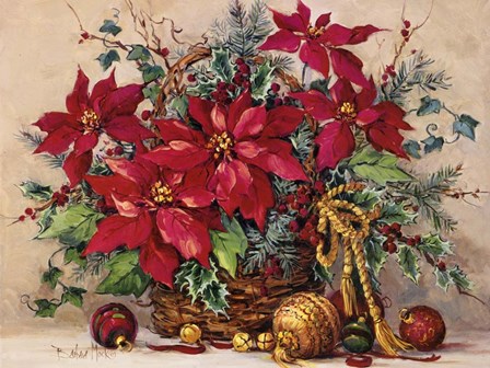 Holiday Poinsettia Basket by Barbara Mock art print