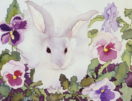 Bunny with Pansies by Carissa Luminess art print