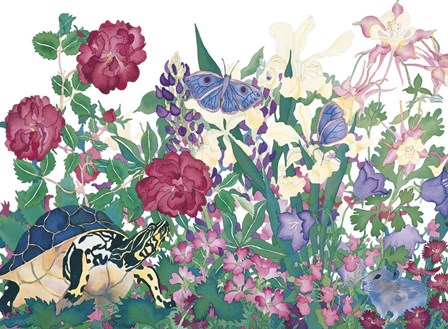 Turtle With Butterfly by Carissa Luminess art print