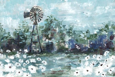 Windmill and Daisies Landscape by Tre Sorelle Studios art print