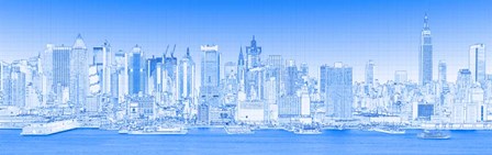 View of Manhattan Skyline in Blue by Panoramic Images art print