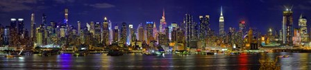 Panoramic View of Manhattan Skyline at Night by Panoramic Images art print