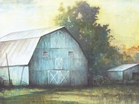 Rustic Blue Barn by White Ladder art print