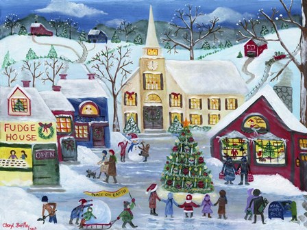Christmas Holiday Shopping Village by Cheryl Bartley art print