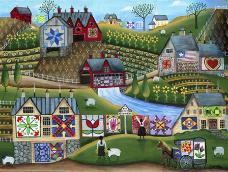 Country Harvest Folk Art Quilt Farms by Cheryl Bartley art print