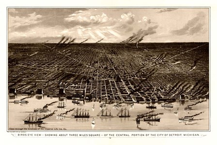 Birds Eye View Of Detroit Michigan 1889 by Vintage Lavoie art print