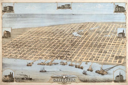 Map Of Galveston Texas 1871 by Vintage Lavoie art print