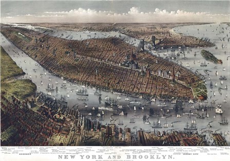 Map Of New York And Brooklyn 1875 by Vintage Lavoie art print