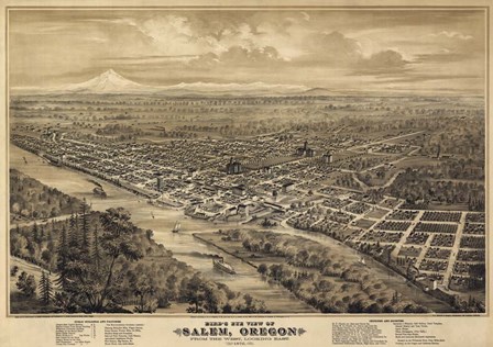 Salem Oregon 1876 Birds Eye View by Vintage Lavoie art print
