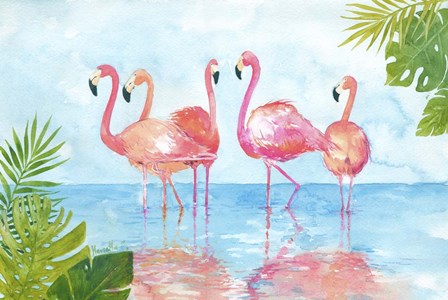 Flamingos And Leaves by Marietta Cohen art print