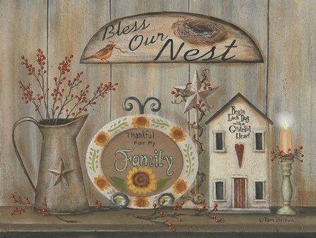 Bless Our Nest Country Shelf by Pam Britton art print
