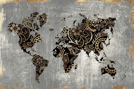 Gold World Map by Eva Watts art print