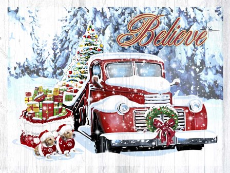 Red Truck Christmas by Old Red Truck art print