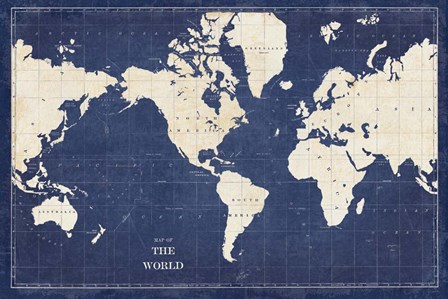 Blueprint World Map by Sue Schlabach art print