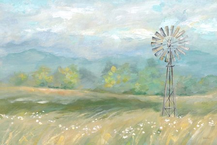 Country Meadow Windmill Landscape by Cynthia Coulter art print