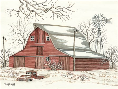 Winter Barn with Pickup Truck by Cindy Jacobs art print