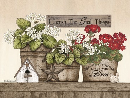 Cherish the Small Things Geraniums by Linda Spivey art print