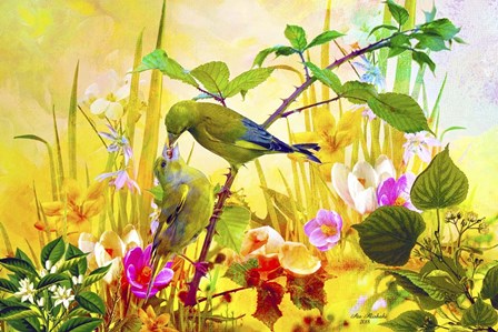 Nature Bird And Flowers 3 by Ata Alishahi art print