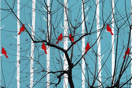 Red Burds And Brunches by Ata Alishahi art print