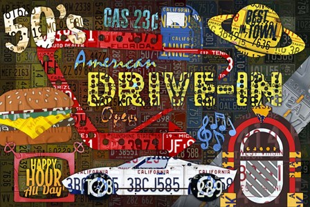 American Driveins License Plate Art Collage by Design Turnpike art print