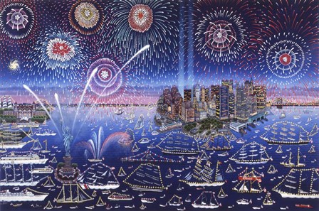 Statue of Liberty Fireworks by Kathy Jakobsen art print